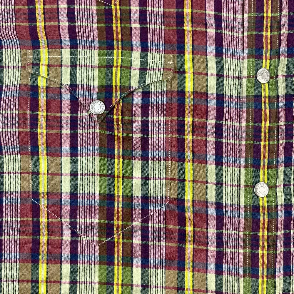 Vintage Polo Ralph Lauren RL Western Shirt Mens XXL Plaid Metal Snap Long Sleeve